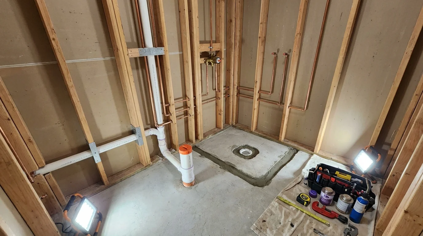 Bathroom rough-in plumbing during remodel by Johns Plumbing LLC in Gatesville