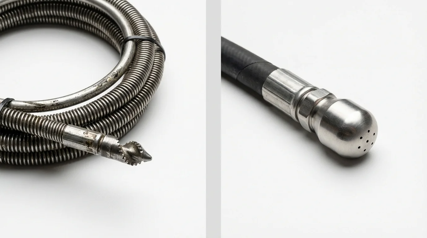 Drain snake cable and hydro jetting nozzle used for drain cleaning in Gatesville, TX
