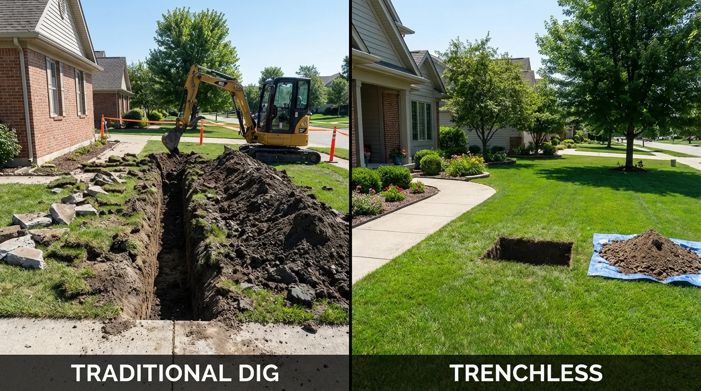 Trenchless sewer repair with minimal yard damage versus traditional excavation in Gatesville, TX